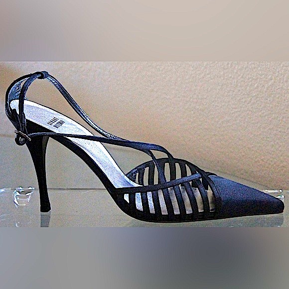 STUART WEITZMAN GLOTRAVERSE BLACK SATIN HEEL SIZE 9 NIB Y2K - Picture 5 of 8